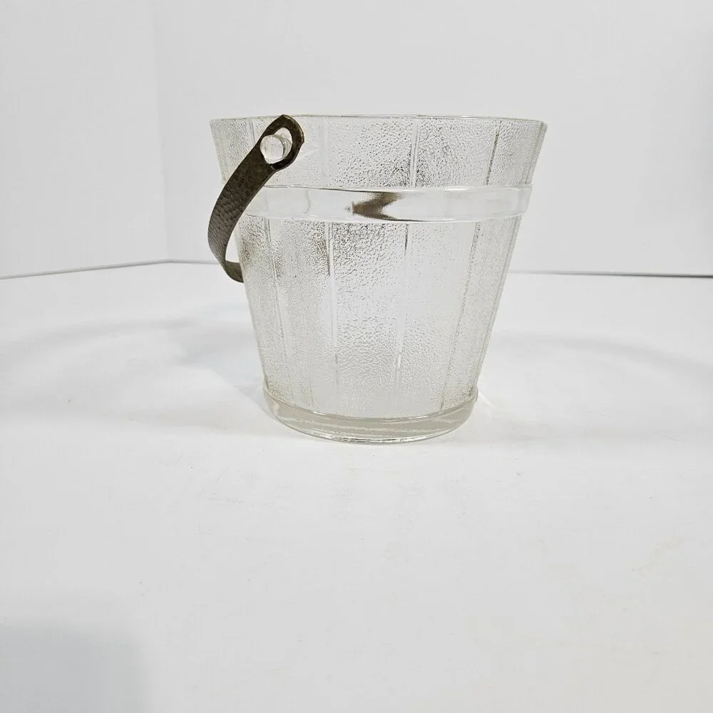 Vintage Anchor Hocking Glass Ice Bucket‎ with Metal Handle Mid Century